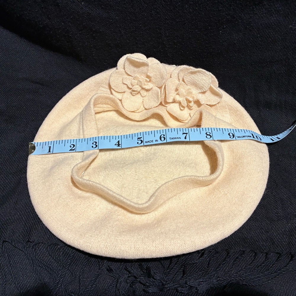 Betmar Beret, Cream/Ivory, Wool w/Floral Fabric Accents - Picture 7 of 7